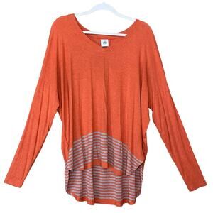 Cabi #4190 Hangout Tee Long Sleeve Top Orange Bossa Nova Stripe Size Medium
